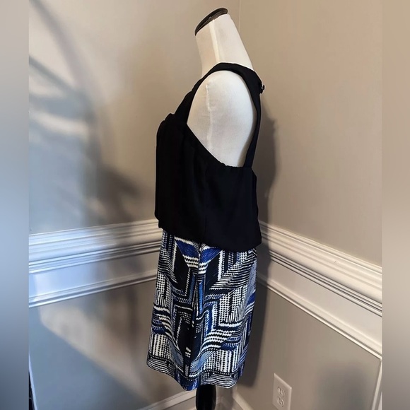 Bisou Bisou Open Back Dress 10 Black Blue White Ikat Geometric Michelle Bohbot - Picture 5 of 10